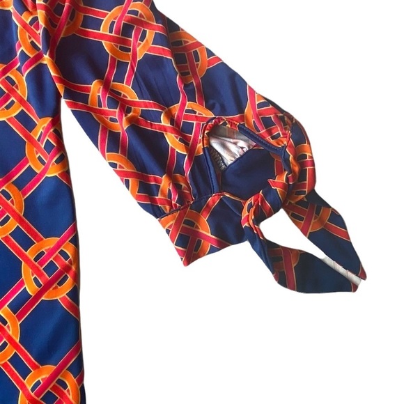 MUD Pie Women’s Navy Red Orange Lattice Print Shirt-Dress Scoop Neck, EUC Size M - Picture 7 of 14